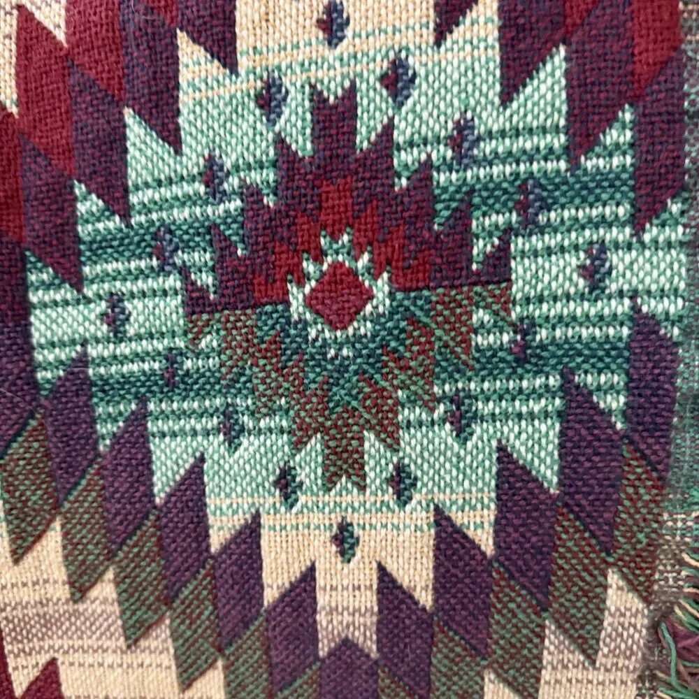 Goodwin Weavers Tapestry Throw Blanket 48x56 Cotton Fringe Aztec Tribal Cottage